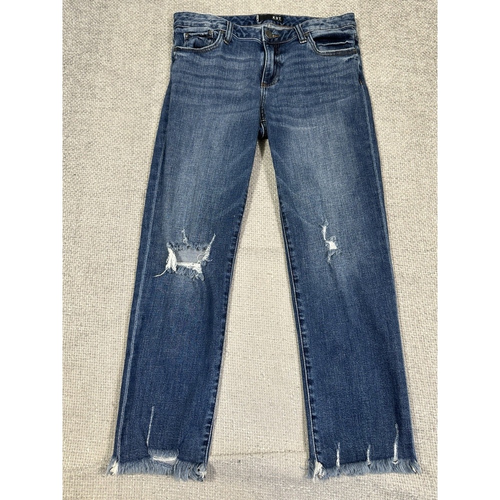 Kut From The Kloth Jeans Womens 8 33x27 Reese Ankle Straight Distressed Raw Hem